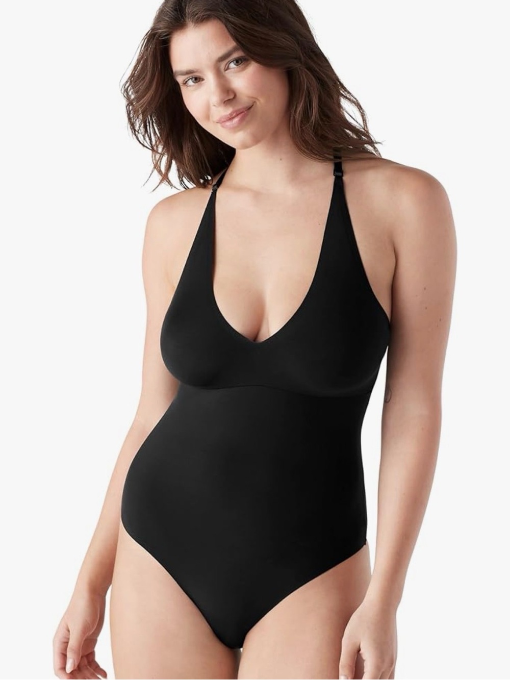 True & Co. Black Racerback V-Neck Bodysuit